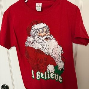 Red 'I Believe' Santa Graphic Short Sleeve Tee - Holiday Men's Shirt